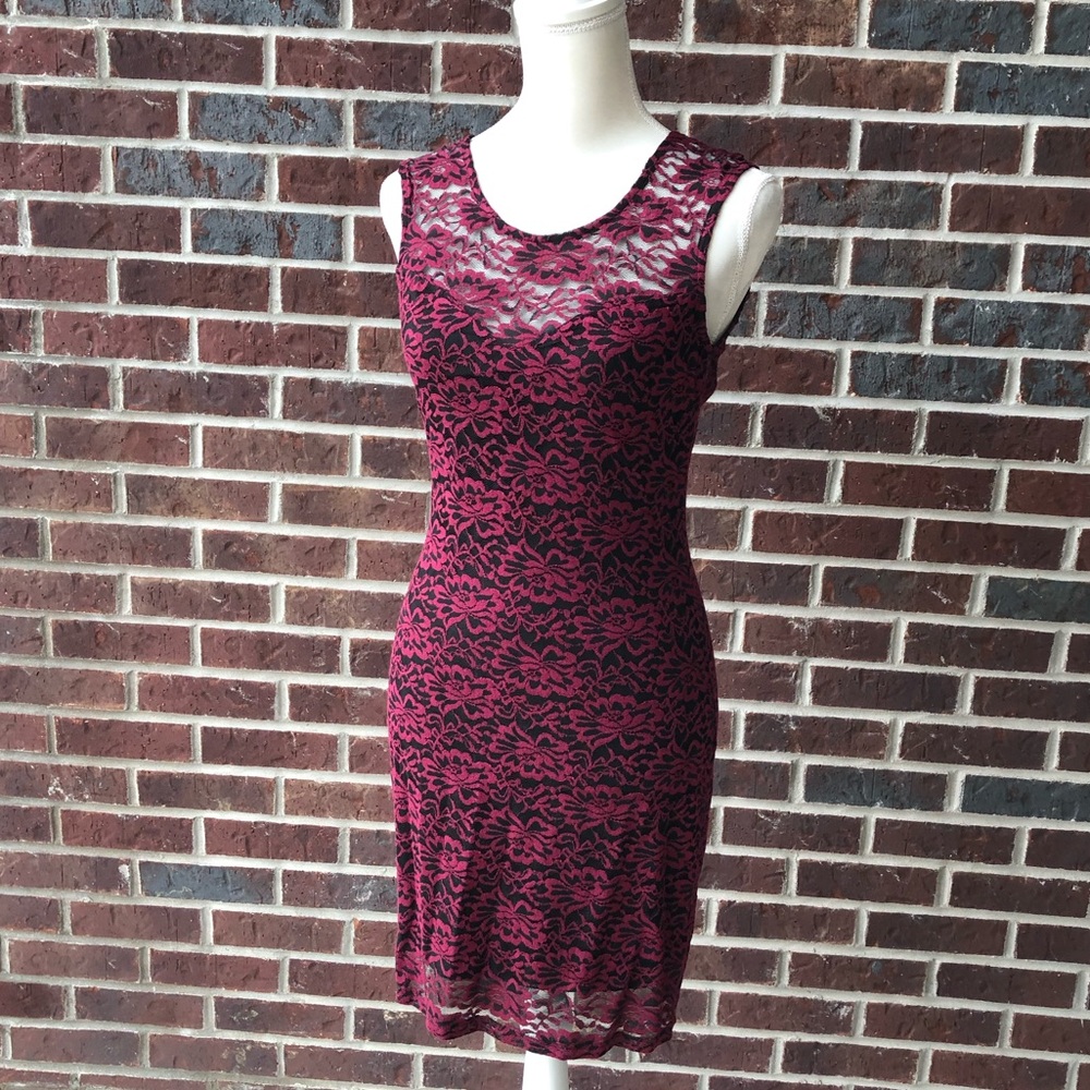 Red black lace cocktail dress